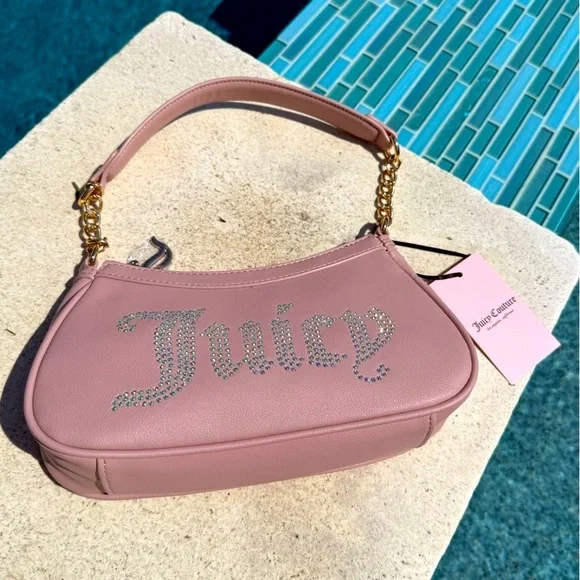 Juicy Couture Pink Shoulder Bag with Rhinestone Logo - Picture 1 of 7